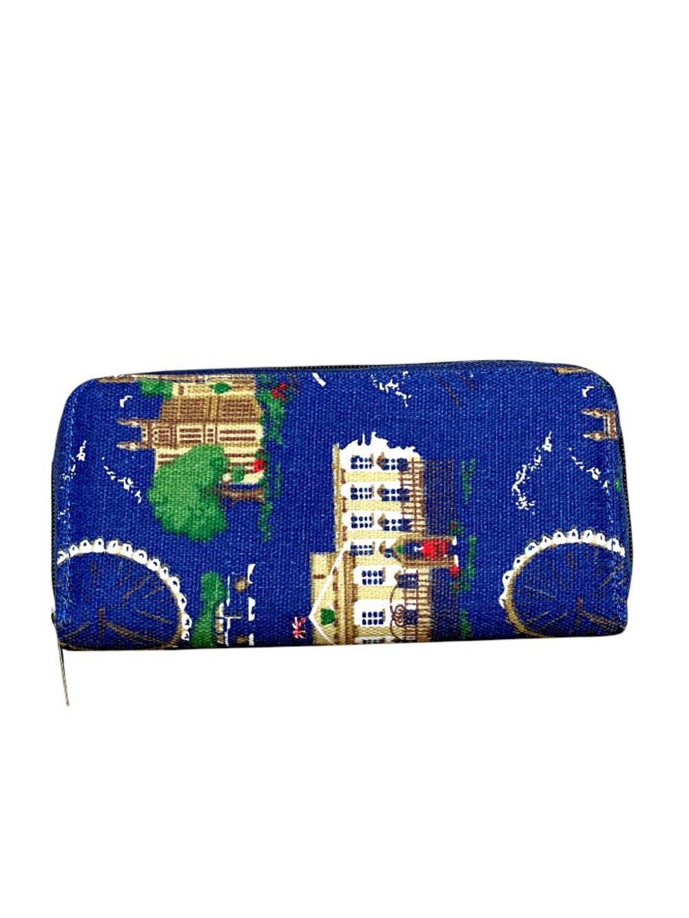 London Print Blue Canvas Zip Around Wallet | Travel Theme Organizer Purse